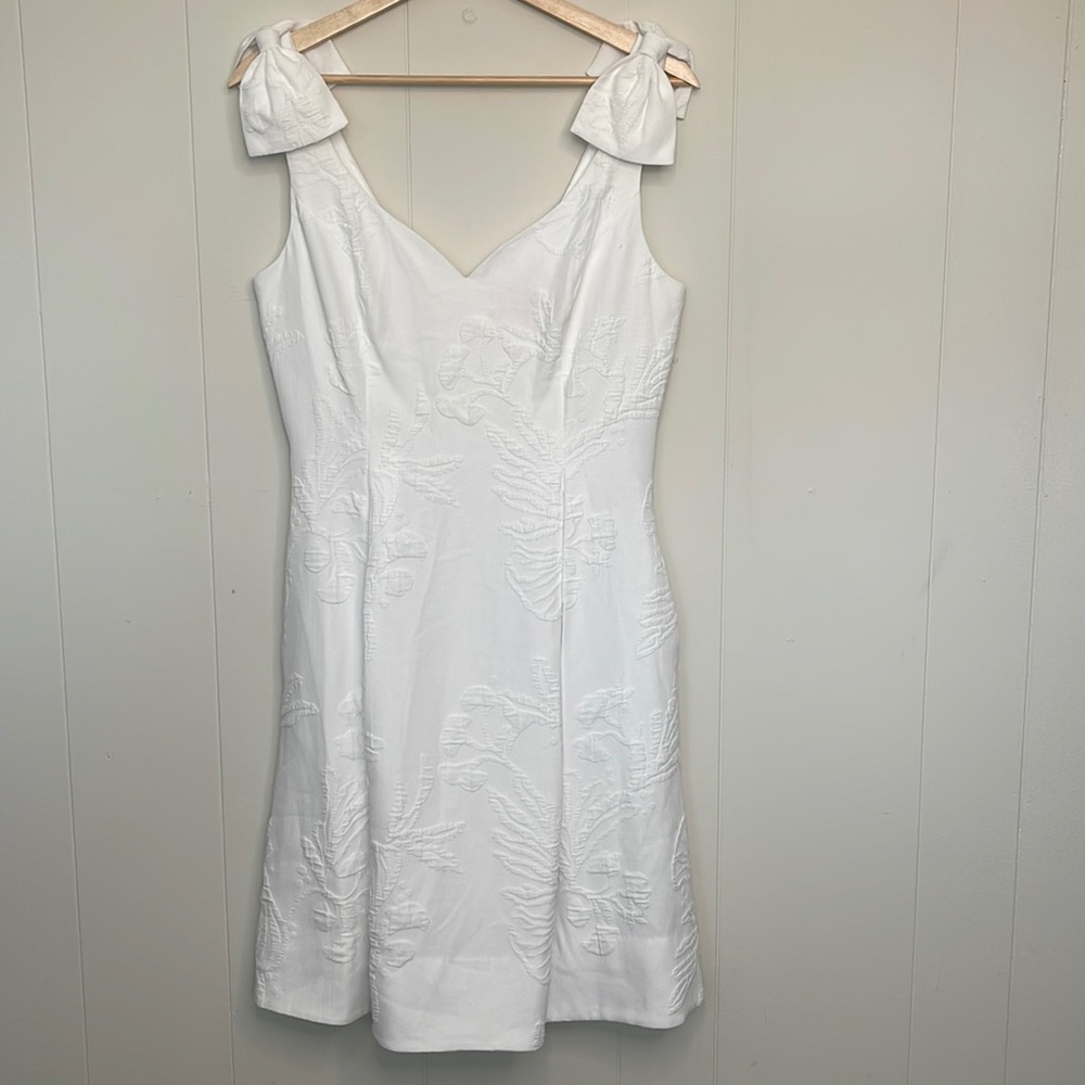 Lilly Pulitzer White Embroidered Mini Dress with Shoulder Bows